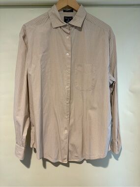 Faconnable Cotton Long Sleeve Tan Stripe Button Up Shirt, size large